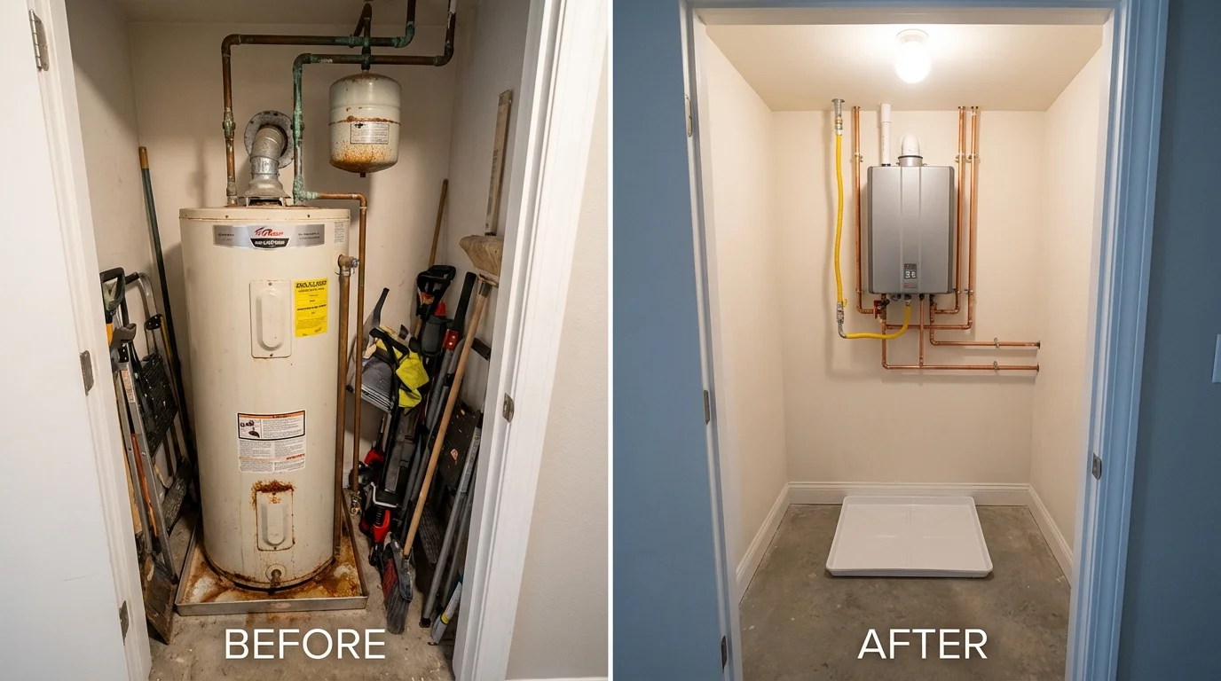 Tank water heater versus wall-mounted tankless unit comparison for Addison, TX homeowners