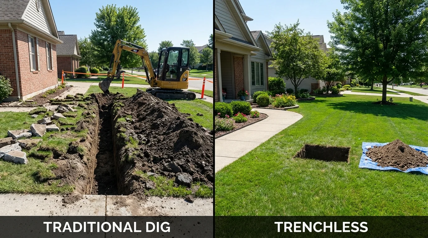 Trenchless sewer repair with minimal yard damage versus traditional excavation in Addison, TX